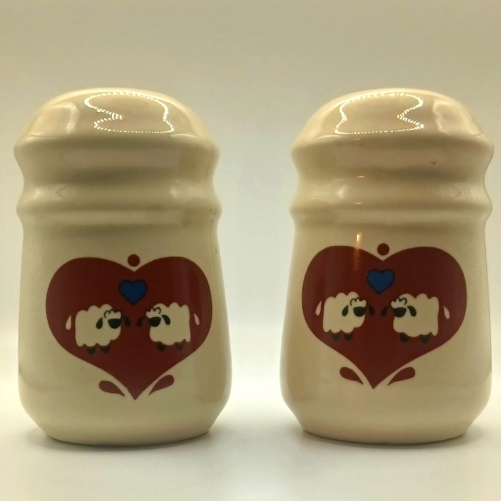 Vintage Sheep in Heart Salt and Pepper Shakers
